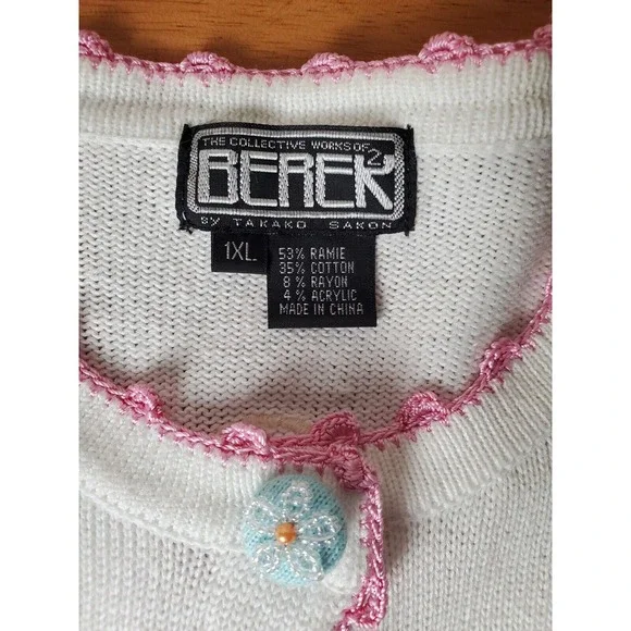 Read Berek Easter Bunny Chicks Flowers Spring Sweater 1XL Whimsical Novelty - Picture 9 of 13